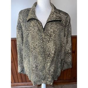 Womens Vintage Rhoda Lynne Silk Leopard Print Bomber Jacket Size L
